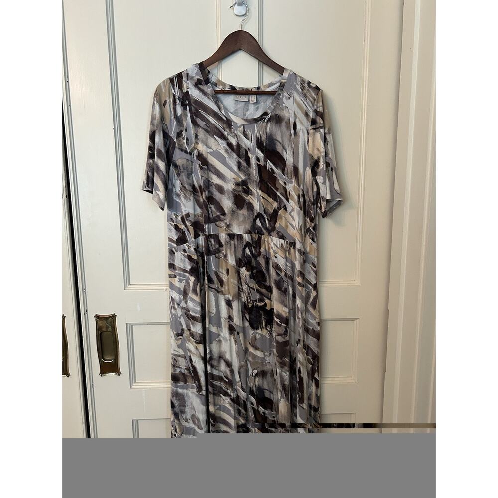 LOGO Lori Goldstein Color Splash Midi Shift Dress Womens SIze Large Gray Stretch